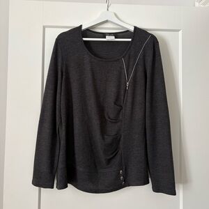 Bali Charcoal Long Sleeve Top with Zipper Detail
